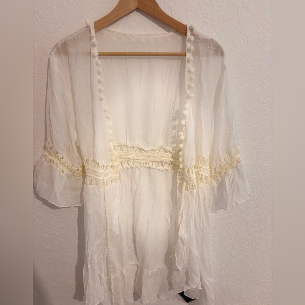 Zaful Cream Sheer Kimono Cardigan